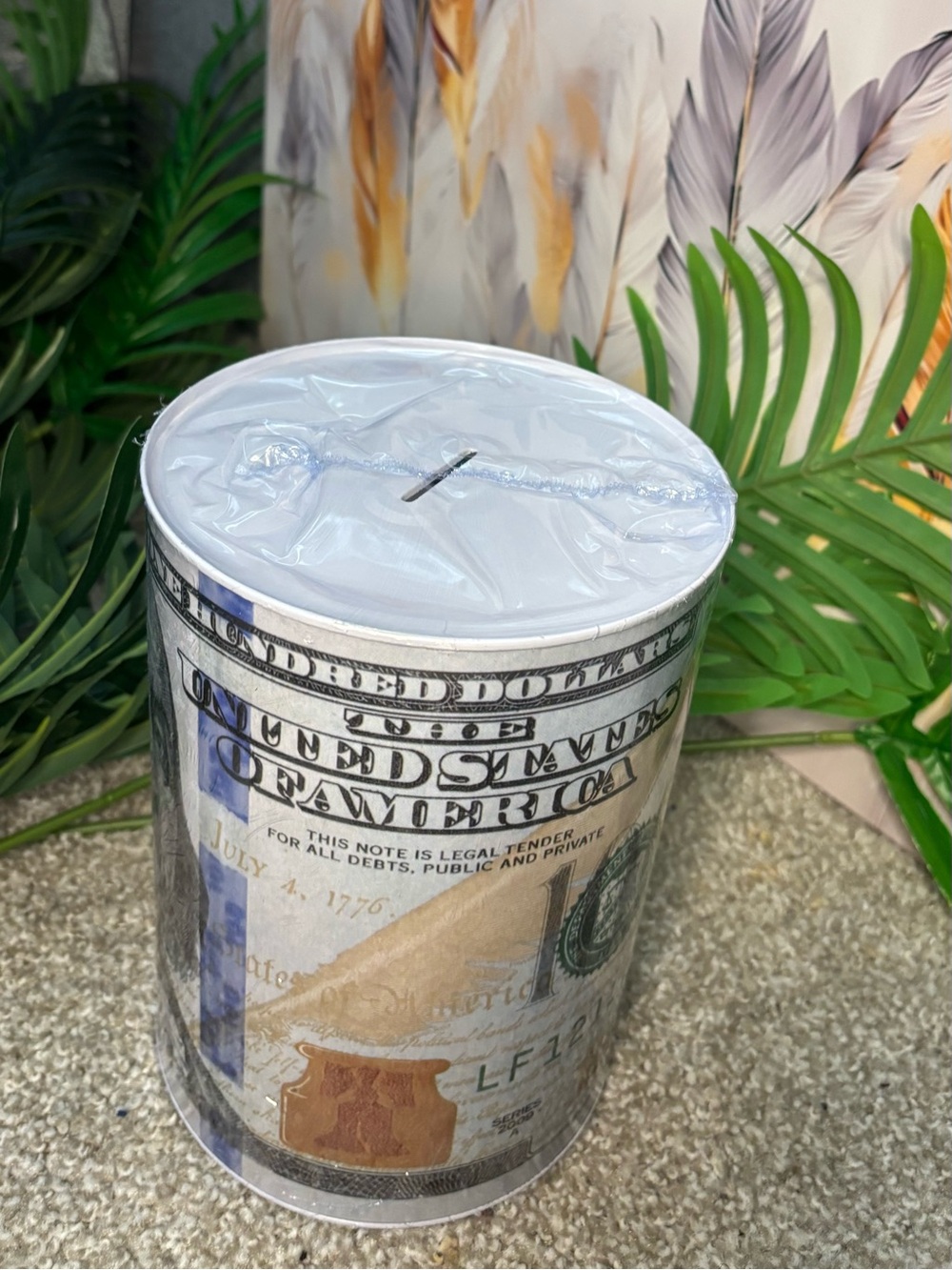 Money Print Coin Bank with White Top